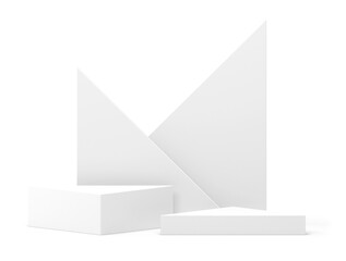 Naklejka premium 3d podium white neutral geometric pedestal modern stand with triangle wall backdrop