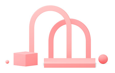 Realistic 3d podium pink arch wall backdrop for commercial advertising product show