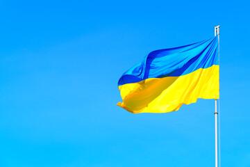 The National Flag of Ukraine Waving in the Wind