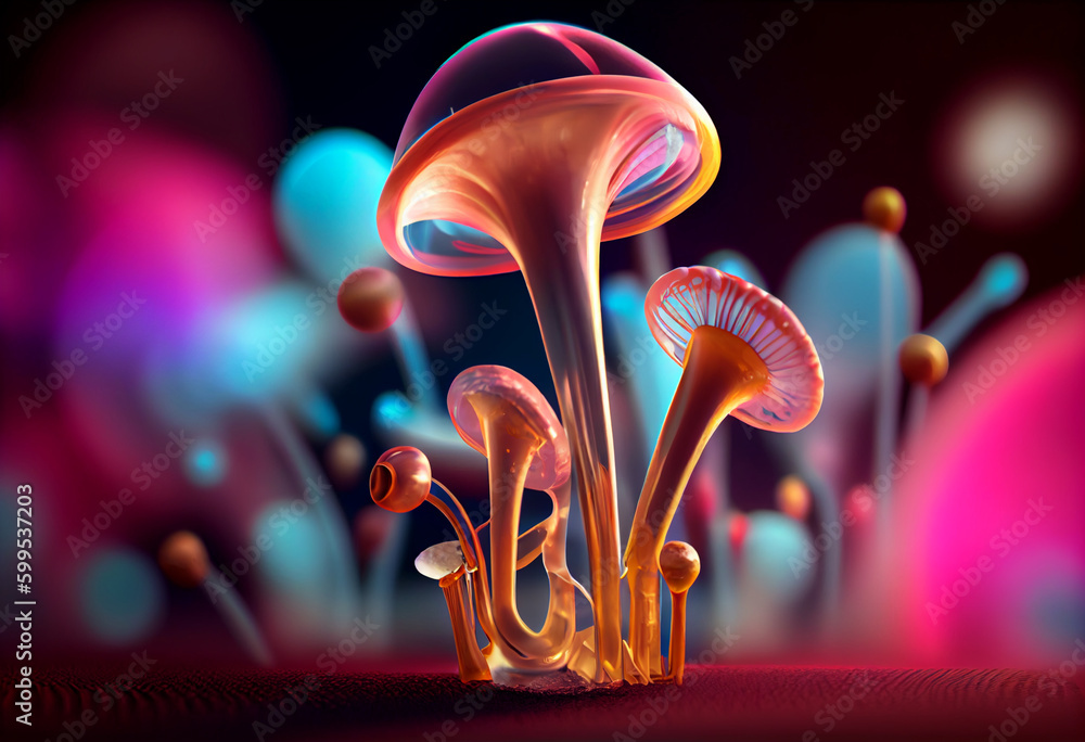 Aufkleber nameko mushrooms smooth elegant transparent fabric on bright bokeh background 3d pink and peach colo