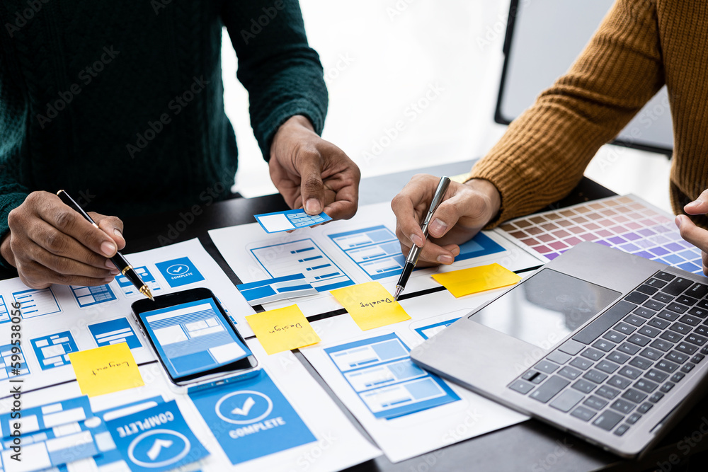 Poster brainstorming app ideas, creative web design planning and development templates for mobile projects 