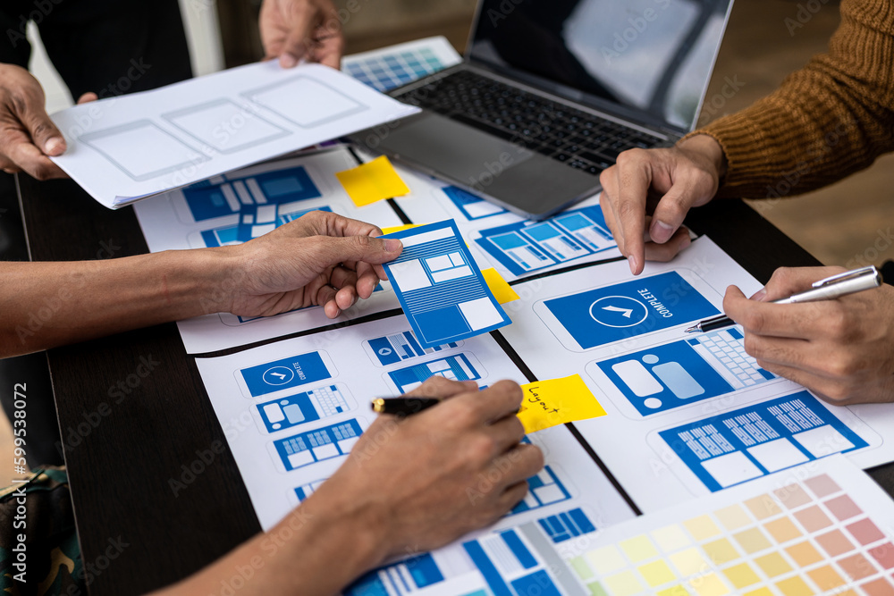 Poster brainstorming app ideas, creative web design planning and development templates for mobile projects 