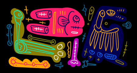 Fototapeta premium Vector colorful abstract doodle art illustration animal and human for summer 