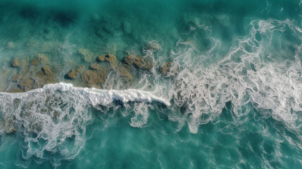 Fototapeta na wymiar Background shot of aqua sea water surface near the shore