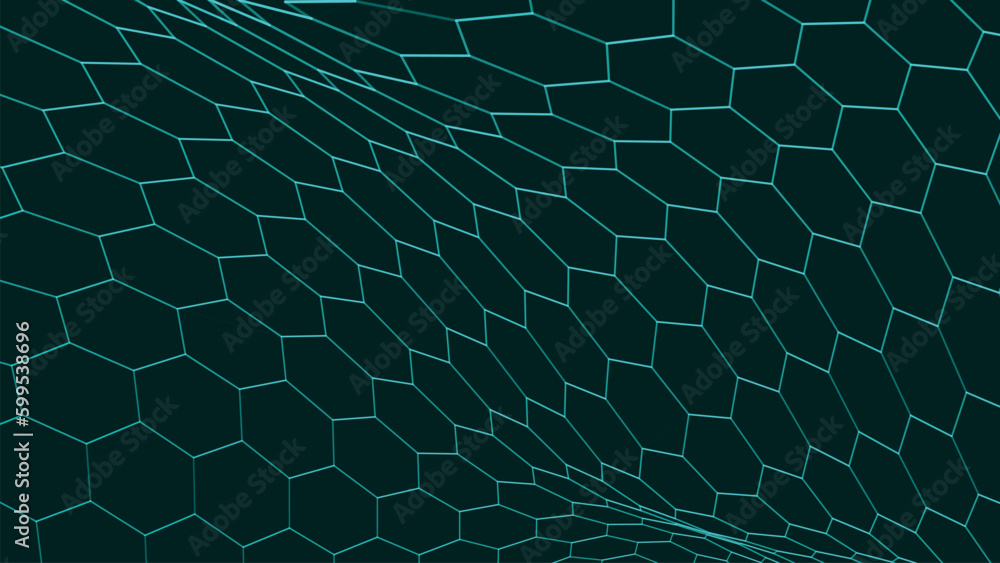 Aufkleber futuristic hexagon background. futuristic honeycomb concept. wave of particles. 3d rendering. data t