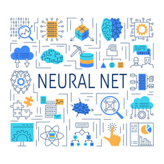 Fototapeta premium Artificial neural network banner in line style