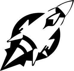 Black and white logo of a rocket, vector illustration of a spaceship 