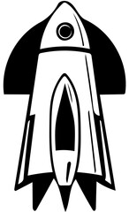 Black and white logo of a rocket, vector illustration of a spaceship 