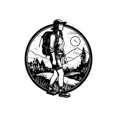 hiking logo design featuring a mountain peak and trekking poles. Perfect for adventure and outdoor brands