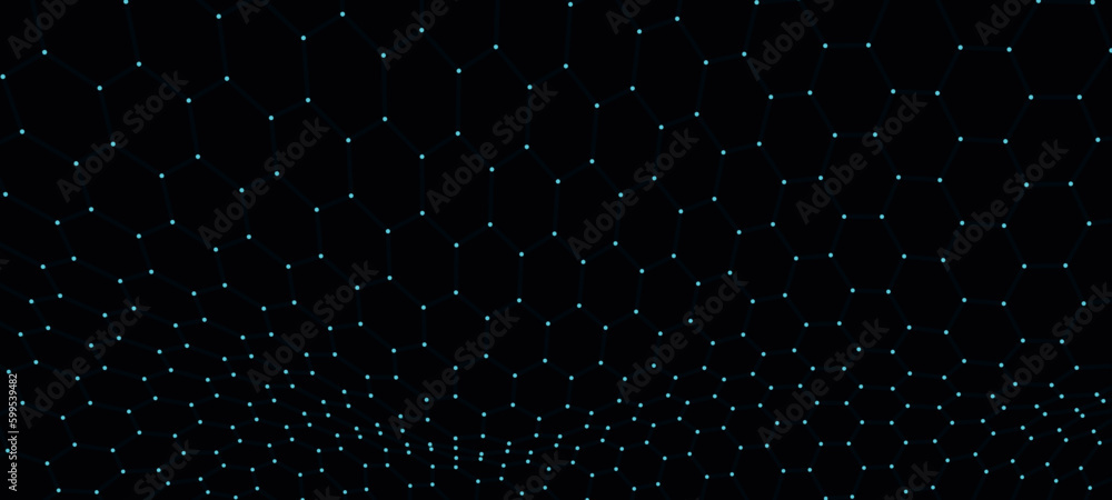Aufkleber futuristic hexagon background. futuristic honeycomb concept. wave of particles. 3d rendering. data t
