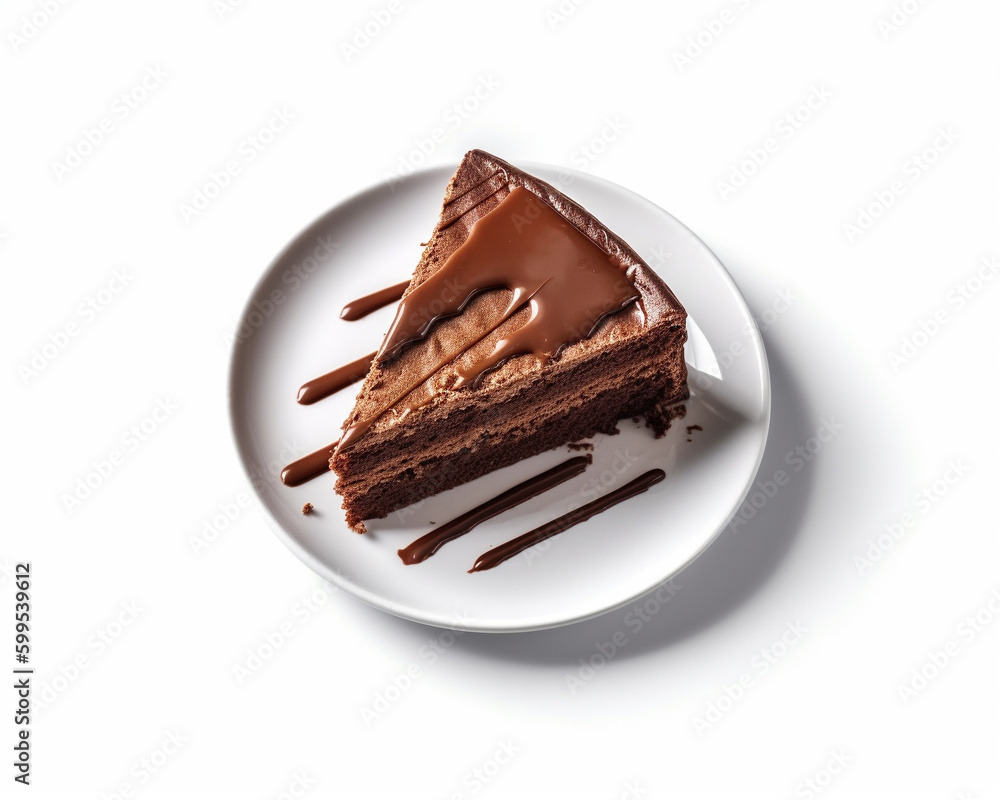 Sticker Scrumptious chocolate cake on a white background , Generative AI