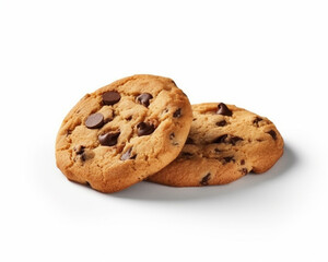 Appetizing chocolate chip cookies on a white background, Generative AI