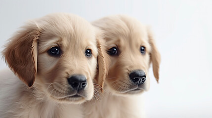 Labrador retriever puppies. Copy space. Generative AI.