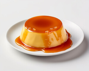 Delightful flan on a white background