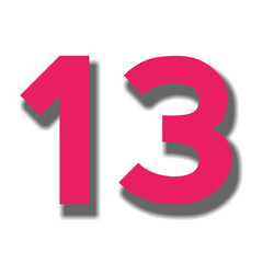 3d red number thirteen 13 on white background 