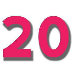 3d red number twenty 20 on white background 