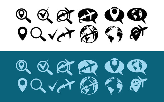 ic&ocirc;nes de voyage avec des symboles de moteur de recherche et localisation et carte