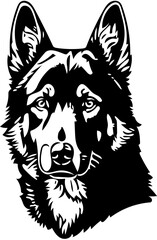 Black and white mascot logo illustration of a german shepherd dog head