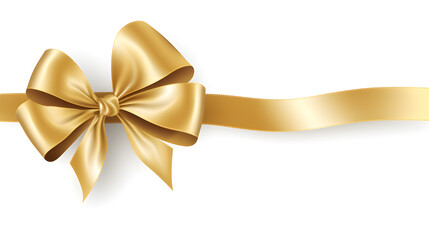 Luxurious Golden Bow with Long Ribbon Isolated on Solid White Background. created with Generative AI