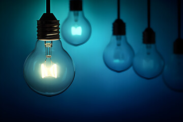 Idea concept with light bulb on blue leather background. created with Generative AI
