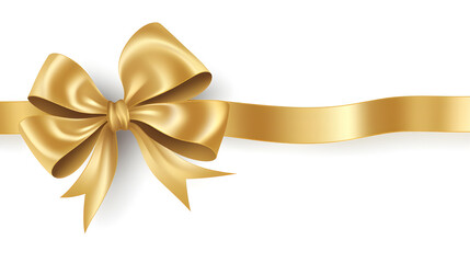 Luxurious Golden Bow with Long Ribbon Isolated on Solid White Background. created with Generative AI