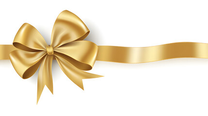 Luxurious Golden Bow with Long Ribbon Isolated on Solid White Background. created with Generative AI