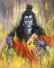 Obraz premium Lord Shiva Carrying Sati Oil Painting