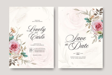 minimalist wedding card with floral bouqet