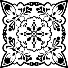 Flower clipart vector design black and white