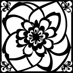 Flower clipart vector design black and white