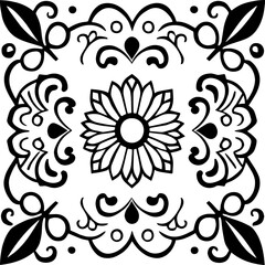 Flower clipart vector design black and white
