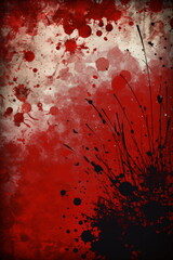 Halloween oder Horror-Konzept. Blutspritzer auf rotem Grunge-Hintergrund mit KI erstellt
