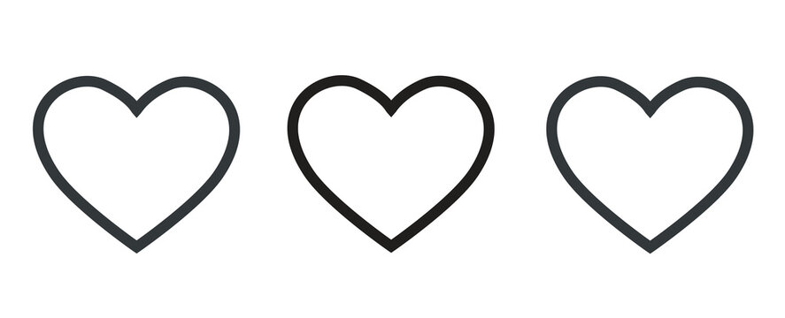 Collection of Love Heart Symbol Icons . Love Illustration Set with Solid and Outline Vector Hearts White Background