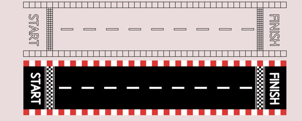 outline silhouette racing track with start and finish icon set isolated on white background