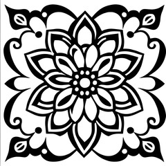 Flower clipart vector design black and white