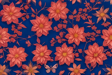 Fototapeta na wymiar Artistic Design for wrapping paper, fabric, background. Art deco motif pattern with luxury climbing flowers. 