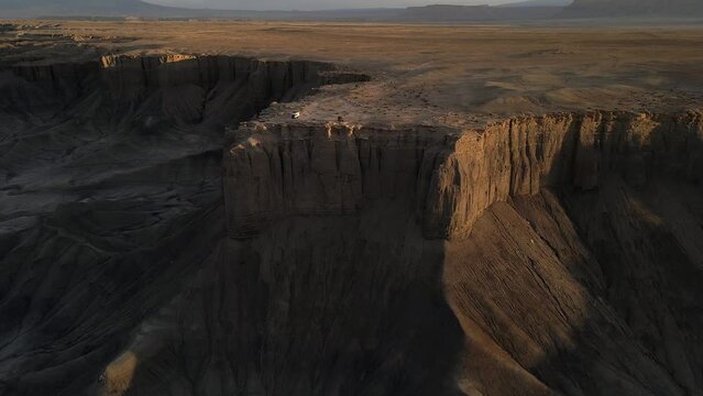 Push-in shot of inland cliff during golden hours near Utah,aerial view