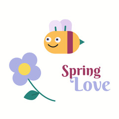 Spring Love Illustration with Bee and Flower 