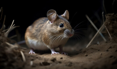 night photo of grasshopper mouse in its natural habitat. Generative AI