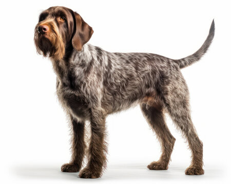 photo of German wirehaired pointer isolated on white background. Generative AI