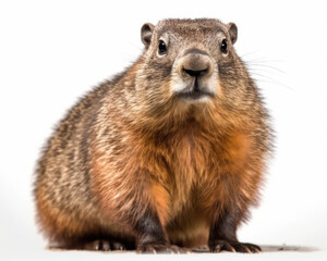 photo of groundhog isolated on white background. Generative AI