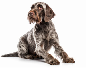 photo of German wirehaired pointer isolated on white background. Generative AI