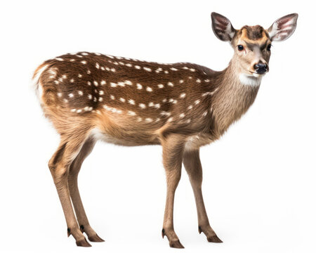 photo of fallow deer (Dama dama) isolated on white background. Generative AI