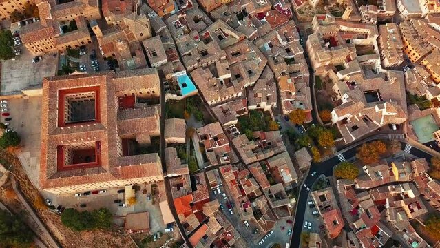 Top Down Aerial Shot of Unesco World Heritage Site Toledo, Spain