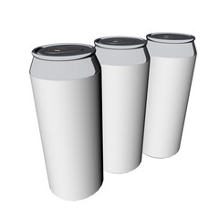 three aluminum cans for drinks with white blank labels