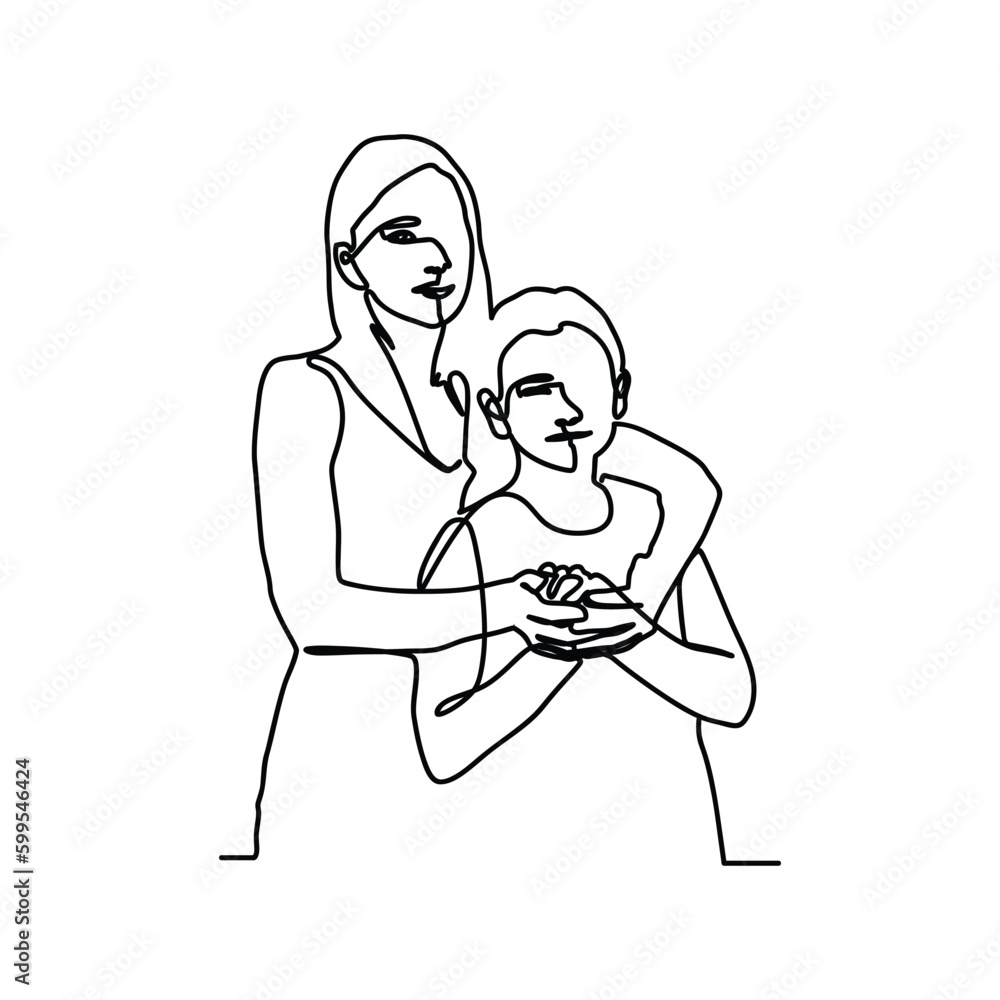 Wall mural mother and girl linear drawing design vector