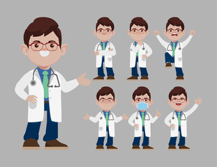 Set of doctor with different poses