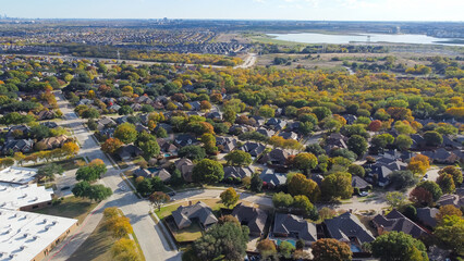 Lakeside master planned community urban sprawl mixed of single-family homes and apartment complex,...