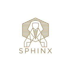 Luxurious Sphinx egyptian landmark mono line logo icon design template flat vector illustration