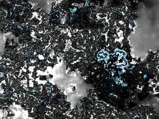 Fractal complex black white blue patterns - Mandelbrot set detail, digital artwork for creative graphic